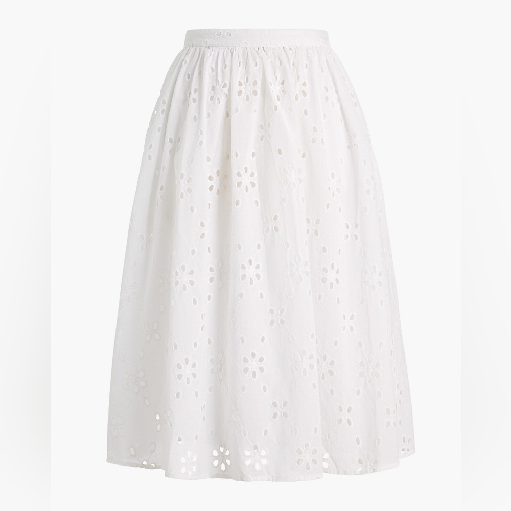 J. Crew Factory White Floral Eyelet Midi Skirt